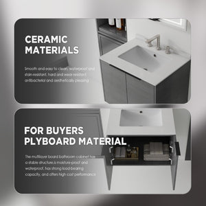 English Elm 24 Inch Floating Bathroom Vanity with Undermount Sink and Cultured Marble Top Grey Granite White B2775S00083