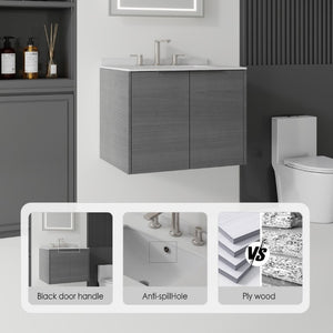 English Elm 24 Inch Floating Bathroom Vanity with Undermount Sink and Cultured Marble Top Grey Granite White B2775S00083