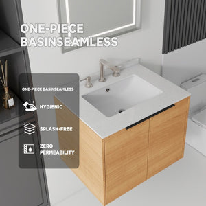 English Elm 24 Inch Floating Bathroom Vanity with Undermount Sink and Cultured Marble Top Oak Granite White B2775S00084