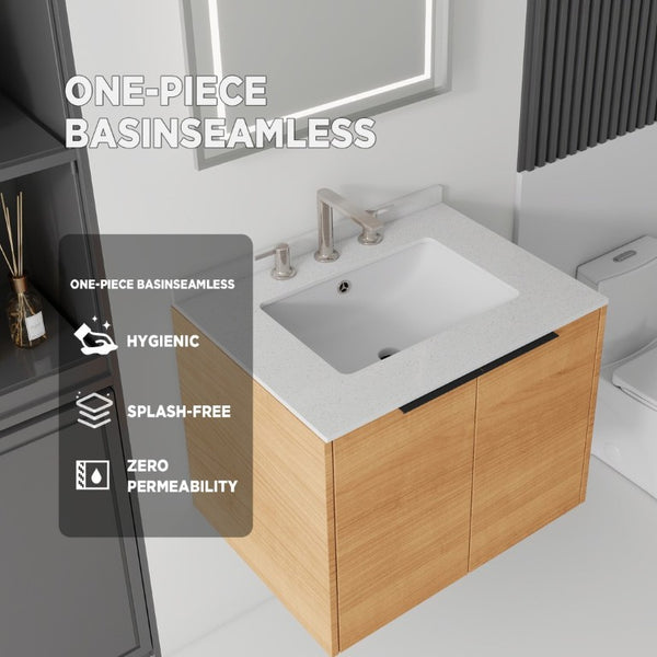 English Elm 24 Inch Floating Bathroom Vanity with Undermount Sink and Cultured Marble Top Oak Granite White B2775S00084