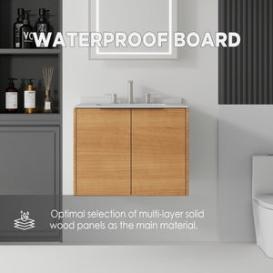 English Elm 24 Inch Floating Bathroom Vanity with Undermount Sink and Cultured Marble Top Oak Granite White B2775S00084