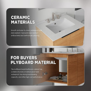 English Elm 24 Inch Floating Bathroom Vanity with Undermount Sink and Cultured Marble Top Oak Granite White B2775S00084
