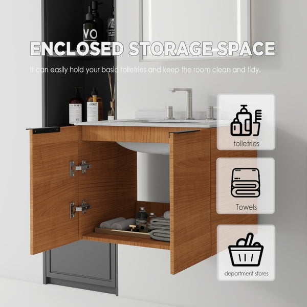 English Elm 24 Inch Floating Bathroom Vanity with Undermount Sink and Cultured Marble Top Oak Granite White B2775S00084