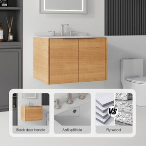 English Elm 24 Inch Floating Bathroom Vanity with Undermount Sink and Cultured Marble Top Oak Granite White B2775S00084