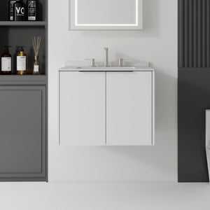 English Elm 24 Inch Floating Bathroom Vanity with Undermount Sink and Cultured Marble Top White Granite White B2775S00085