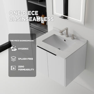 English Elm 24 Inch Floating Bathroom Vanity with Undermount Sink and Cultured Marble Top White Granite White B2775S00085