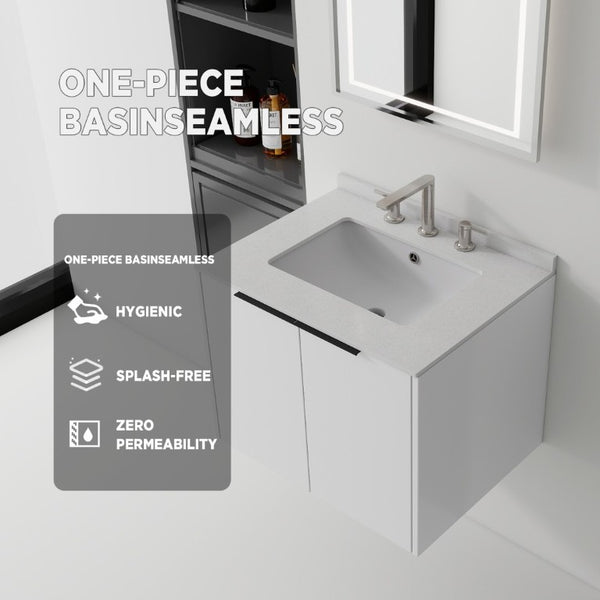 English Elm 24 Inch Floating Bathroom Vanity with Undermount Sink and Cultured Marble Top White Granite White B2775S00085