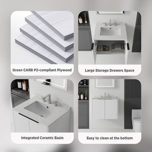 English Elm 24 Inch Floating Bathroom Vanity with Undermount Sink and Cultured Marble Top White Granite White B2775S00085