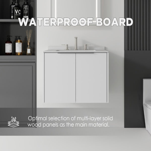 English Elm 24 Inch Floating Bathroom Vanity with Undermount Sink and Cultured Marble Top White Granite White B2775S00085