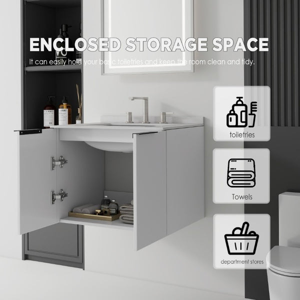 English Elm 24 Inch Floating Bathroom Vanity with Undermount Sink and Cultured Marble Top White Granite White B2775S00085