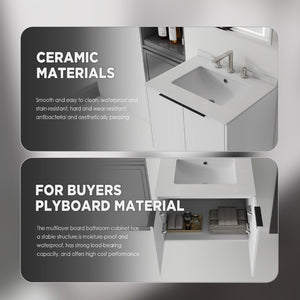 English Elm 24 Inch Floating Bathroom Vanity with Undermount Sink and Cultured Marble Top White Granite White B2775S00085