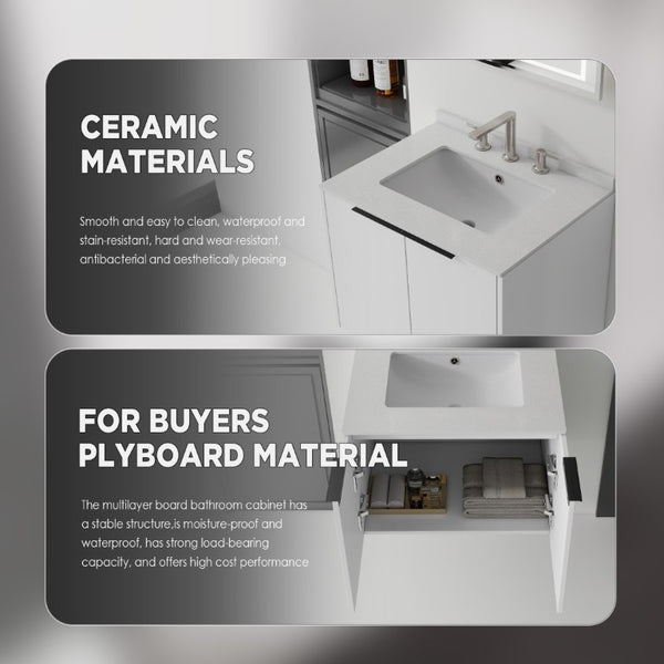 English Elm 24 Inch Floating Bathroom Vanity with Undermount Sink and Cultured Marble Top White Granite White B2775S00085