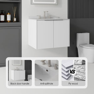 English Elm 24 Inch Floating Bathroom Vanity with Undermount Sink and Cultured Marble Top White Granite White B2775S00085