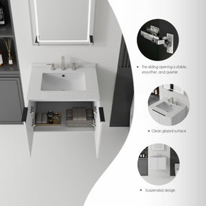 English Elm 24 Inch Floating Bathroom Vanity with Undermount Sink and Cultured Marble Top White Granite White B2775S00085