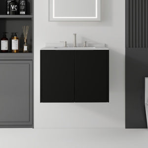 English Elm 24 Inch Floating Bathroom Vanity with Undermount Sink and Cultured Marble Top Black Granite White B2775S00086