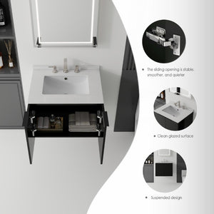 English Elm 24 Inch Floating Bathroom Vanity with Undermount Sink and Cultured Marble Top Black Granite White B2775S00086