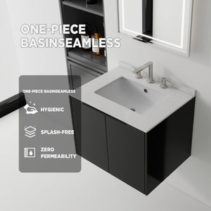 English Elm 24 Inch Floating Bathroom Vanity with Undermount Sink and Cultured Marble Top Black Granite White B2775S00086