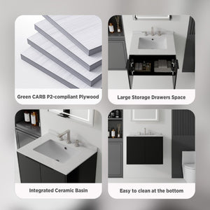 English Elm 24 Inch Floating Bathroom Vanity with Undermount Sink and Cultured Marble Top Black Granite White B2775S00086