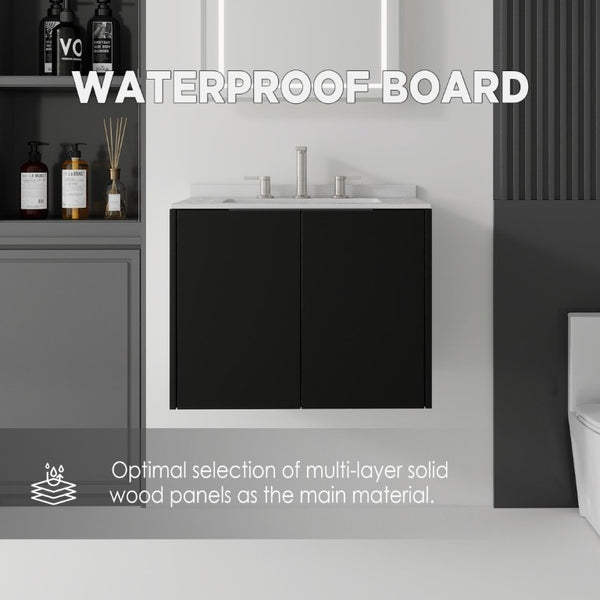 English Elm 24 Inch Floating Bathroom Vanity with Undermount Sink and Cultured Marble Top Black Granite White B2775S00086
