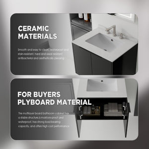 English Elm 24 Inch Floating Bathroom Vanity with Undermount Sink and Cultured Marble Top Black Granite White B2775S00086