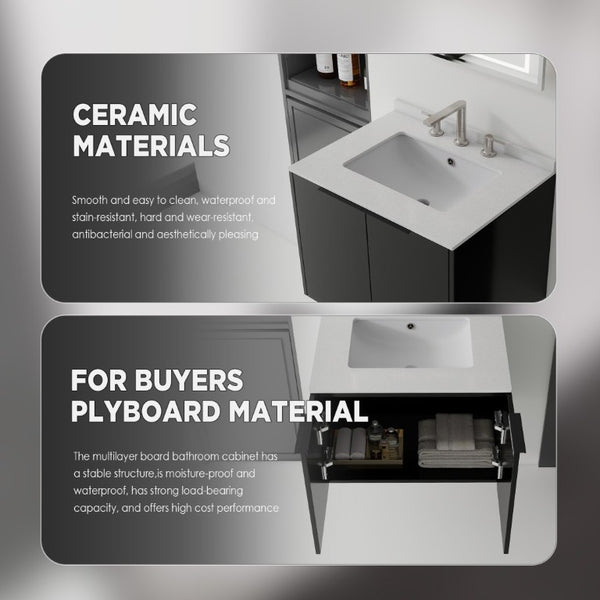 English Elm 24 Inch Floating Bathroom Vanity with Undermount Sink and Cultured Marble Top Black Granite White B2775S00086