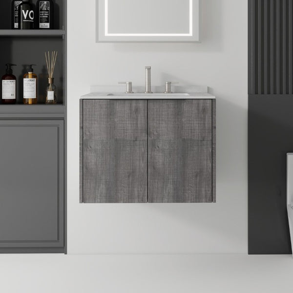 English Elm 24 Inch Floating Bathroom Vanity with Undermount Sink and Cultured Marble Top Grey - A Granite White B2775S00087