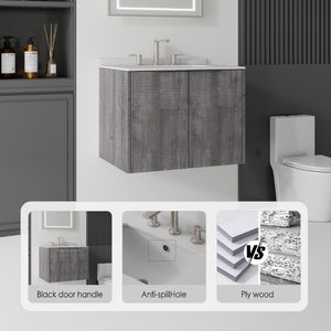 English Elm 24 Inch Floating Bathroom Vanity with Undermount Sink and Cultured Marble Top Grey - A Granite White B2775S00087