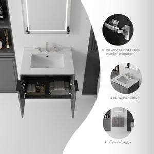 English Elm 24 Inch Floating Bathroom Vanity with Undermount Sink and Cultured Marble Top Grey - A Granite White B2775S00087