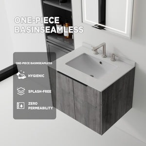 English Elm 24 Inch Floating Bathroom Vanity with Undermount Sink and Cultured Marble Top Grey - A Granite White B2775S00087