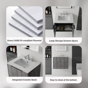 English Elm 24 Inch Floating Bathroom Vanity with Undermount Sink and Cultured Marble Top Grey - A Granite White B2775S00087