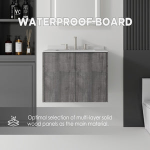 English Elm 24 Inch Floating Bathroom Vanity with Undermount Sink and Cultured Marble Top Grey - A Granite White B2775S00087