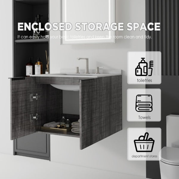 English Elm 24 Inch Floating Bathroom Vanity with Undermount Sink and Cultured Marble Top Grey - A Granite White B2775S00087