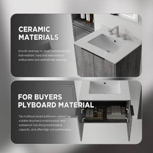 English Elm 24 Inch Floating Bathroom Vanity with Undermount Sink and Cultured Marble Top Grey - A Granite White B2775S00087