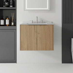 English Elm 24 Inch Floating Bathroom Vanity with Undermount Sink and Cultured Marble Top Oak - A Granite White B2775S00088
