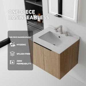 English Elm 24 Inch Floating Bathroom Vanity with Undermount Sink and Cultured Marble Top Oak - A Granite White B2775S00088