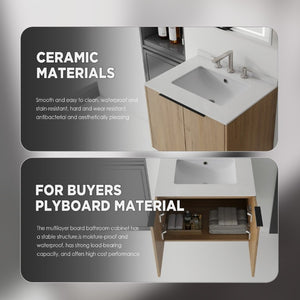 English Elm 24 Inch Floating Bathroom Vanity with Undermount Sink and Cultured Marble Top Oak - A Granite White B2775S00088