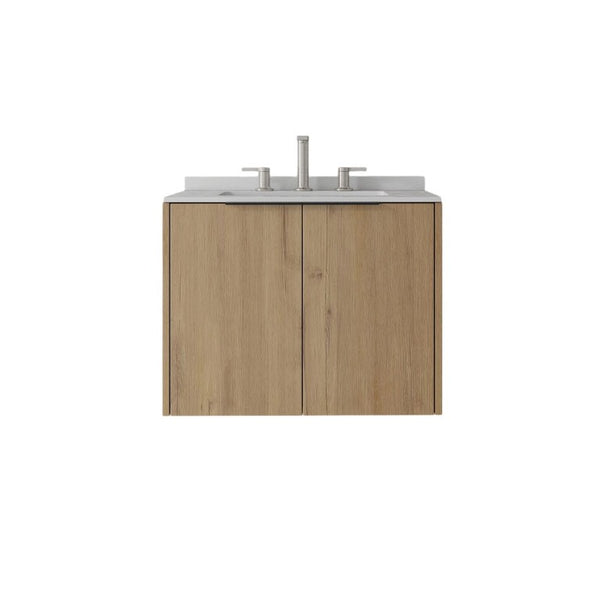 English Elm 24 Inch Floating Bathroom Vanity with Undermount Sink and Cultured Marble Top Oak - A Granite White B2775S00088