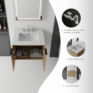 English Elm 24 Inch Floating Bathroom Vanity with Undermount Sink and Cultured Marble Top Oak - A Granite White B2775S00088