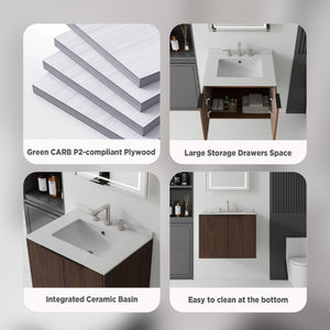 English Elm 24 Inch Floating Bathroom Vanity with Undermount Sink and Cultured Marble Top Brown Granite White B2775S00089