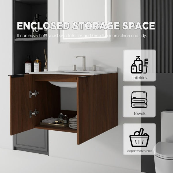English Elm 24 Inch Floating Bathroom Vanity with Undermount Sink and Cultured Marble Top Brown Granite White B2775S00089