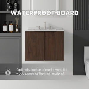 English Elm 24 Inch Floating Bathroom Vanity with Undermount Sink and Cultured Marble Top Brown Granite White B2775S00089