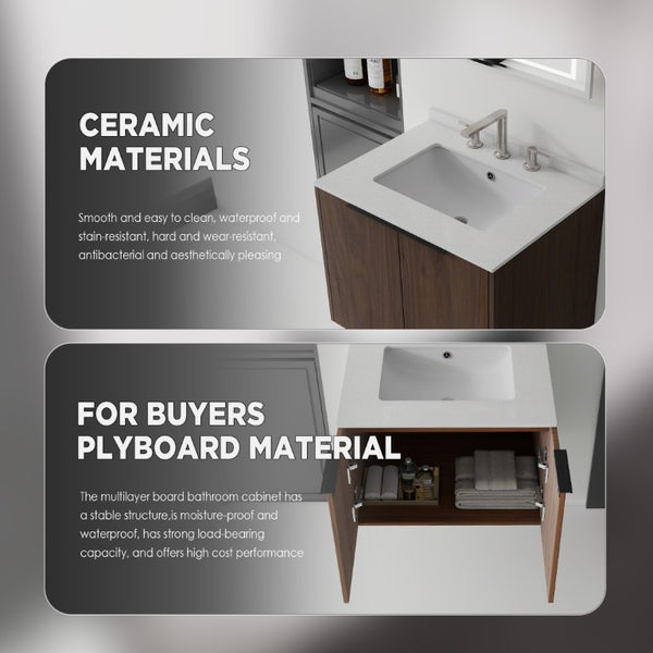English Elm 24 Inch Floating Bathroom Vanity with Undermount Sink and Cultured Marble Top Brown Granite White B2775S00089