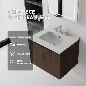 English Elm 24 Inch Floating Bathroom Vanity with Undermount Sink and Cultured Marble Top Brown Granite White B2775S00089