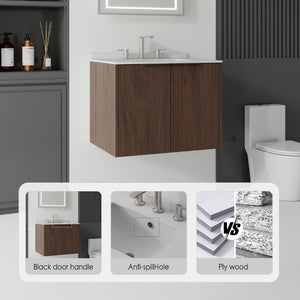 English Elm 24 Inch Floating Bathroom Vanity with Undermount Sink and Cultured Marble Top Brown Granite White B2775S00089