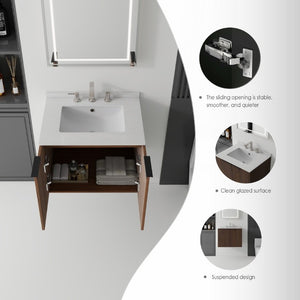 English Elm 24 Inch Floating Bathroom Vanity with Undermount Sink and Cultured Marble Top Brown Granite White B2775S00089