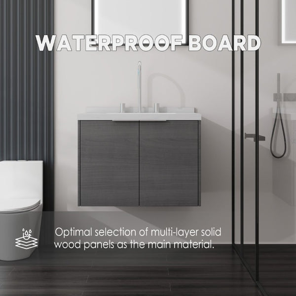 English Elm 24 Inch Floating Bathroom Vanity Grey Plywood Cabinet Cultured Marble Undermount Sink B2775S00090