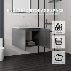 English Elm 24 Inch Floating Bathroom Vanity Grey Plywood Cabinet Cultured Marble Undermount Sink B2775S00090
