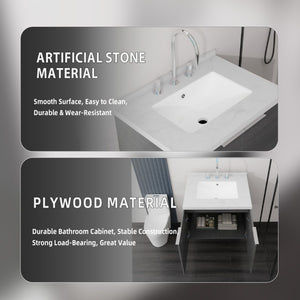 English Elm 24 Inch Floating Bathroom Vanity Grey Plywood Cabinet Cultured Marble Undermount Sink B2775S00090