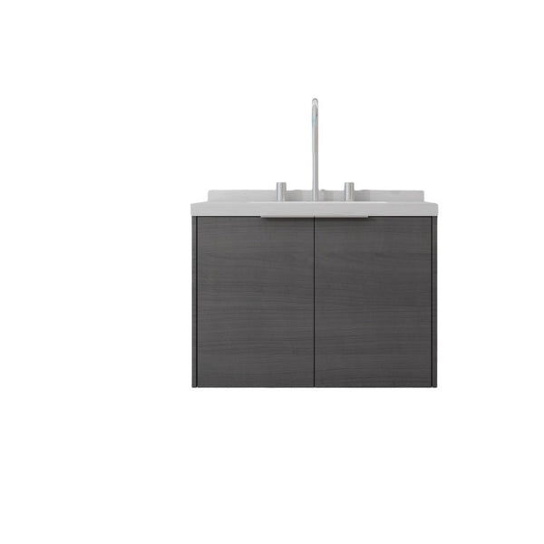 English Elm 24 Inch Floating Bathroom Vanity Grey Plywood Cabinet Cultured Marble Undermount Sink B2775S00090