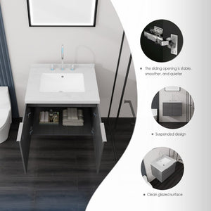 English Elm 24 Inch Floating Bathroom Vanity Grey Plywood Cabinet Cultured Marble Undermount Sink B2775S00090